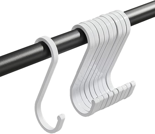 GAViA 10 Pack S Shaped Hooks - Heavy Duty S- Hooks Pan Pot Holder Rack Hanging for Kitchenware Pans, Pots, Cups, Utensils Clothes, Bags, Towels, Plants (White)