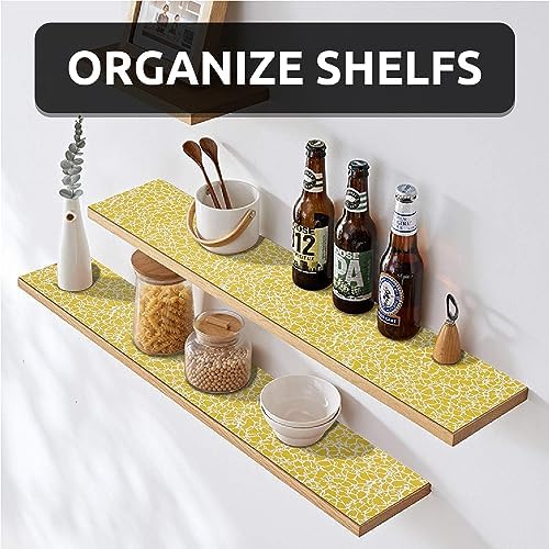FIFTY FEET 12X120 Inch Shelf Liner with Scissor & Tape Measure for Kitchen Cabinets, PVC Drawer Liner for Dresser Non-Slip Bathroom, Non-Adhesive Cabinet Liner Washable (Yellow Crack)