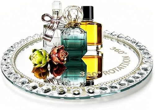 Large Round Crystal Tray, 12"x12" Silver Rotatable Perfume Tray