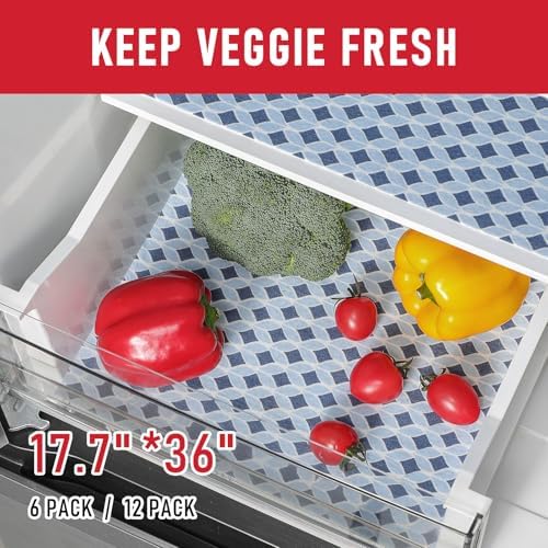 Cooyes 6 Pack Cloth Shelf Liners 17.7" × 36", Non-Slip Refrigerator Liners Machine Washable, Refrigerator Drawer Mats for Glass Shelves and Kitchen Cabinets, (Light Blue)