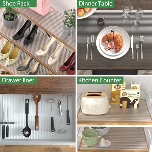Anoak Shelf Liner Cabinet Liner, Non Adhesive Drawer Liner, Washable 17.5 Inch x 20 FT(240 Inch) x 2Rolls Waterproof Durable Non-Slip Shelf Liner for Kitchen, Drawer, Refrigerator Stripe Clear