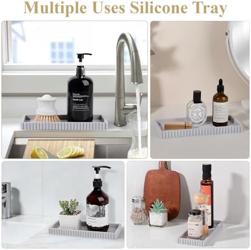 Silicone Bathroom Tray Small Vanity Tray Kitchen Counter Decor, Light Gray