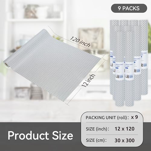 FIFTY FEET 12"x120" Non-Adhesive Shelf Liner for Kitchen Cabinets and Drawers, Washable Non-Slip PVC Cabinet Liner (Black Circle)(9 Roll)