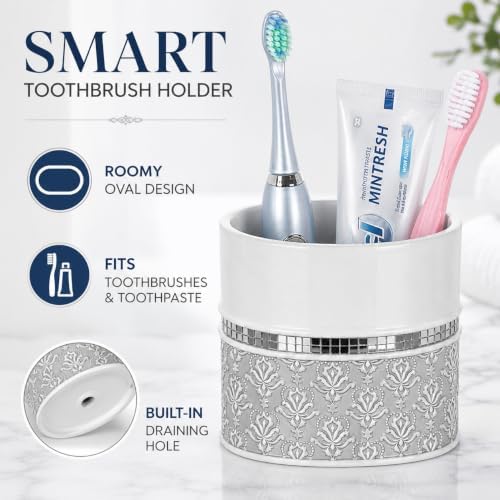 Creative Scents Mirror Damask 4 Piece Resin Bathroom Accessories Set