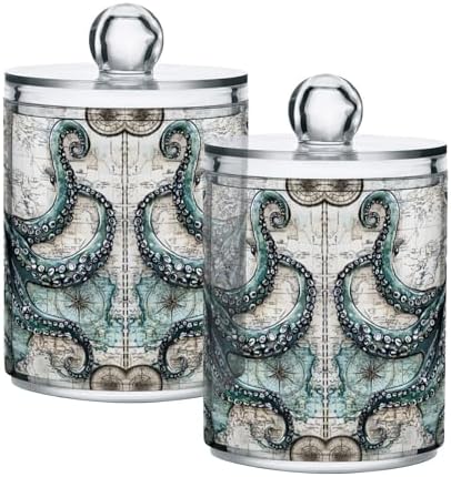 MNSRUU 2 Pack Qtip Holder Organizer Dispenser Ocean Sea Animal Octopus Bathroom Storage Canister Cotton Ball Holder Bathroom Containers for Cotton Swabs/Pads/Floss