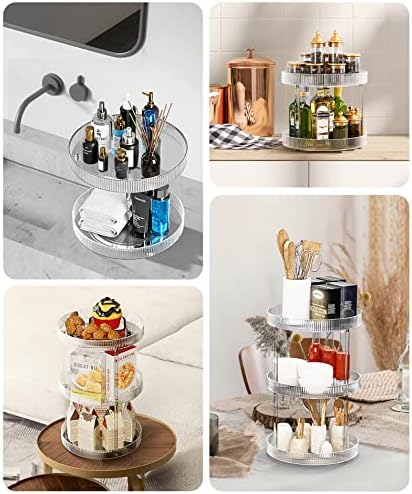 3-Tier Lazy Susan Bathroom Countertop Organizer, 360° Clear Rotating Storage Tray, Cosmetics and Perfume Organizer, Spinning Storage Tray Vanity Organizer Shelf for Bathroom Cabinet, Kitchen(Medium)