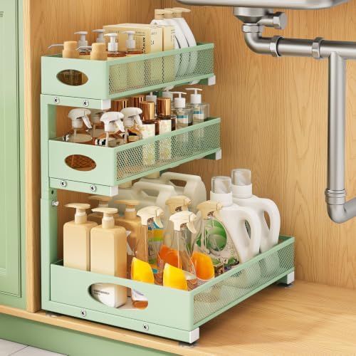 Kitstorack Under Sink Organizer 3-Tier Slide Out Drawer 1-Pack Green