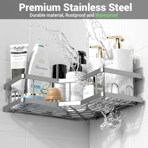 AKTECKE Corner Shower Caddy Bathroom Organizer: Adhesive Shower Rack Bathtub Shelves - 3Pack No Drilling Shower Shelf - Stainless Steel Rustproof Bath Tub Organizer