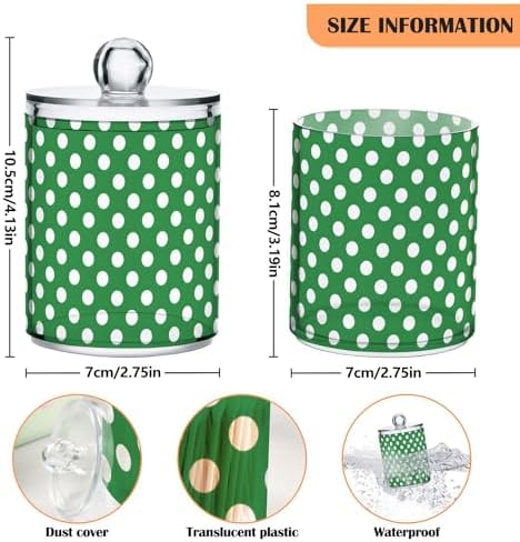 ALAZA Polka Dot Green White 4 Pack Qtip Holder Dispenser for Cotton Swabs, Balls, Pads, Floss 10 oz Plastic Canister Organizer