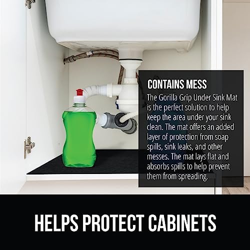 GORILLA GRIP LeakGuard Under Sink Mat for Kitchen Cabinet, 24x30 Black