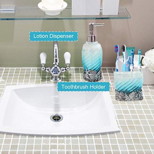 Bathroom Accessory Set, 5 PCS Bath Ensemble Set Includes Soap Dispenser, Soap Dish, Tumbler, Toothbrush Holder - Polyresin Glass for Home, Office, Superior Hotel