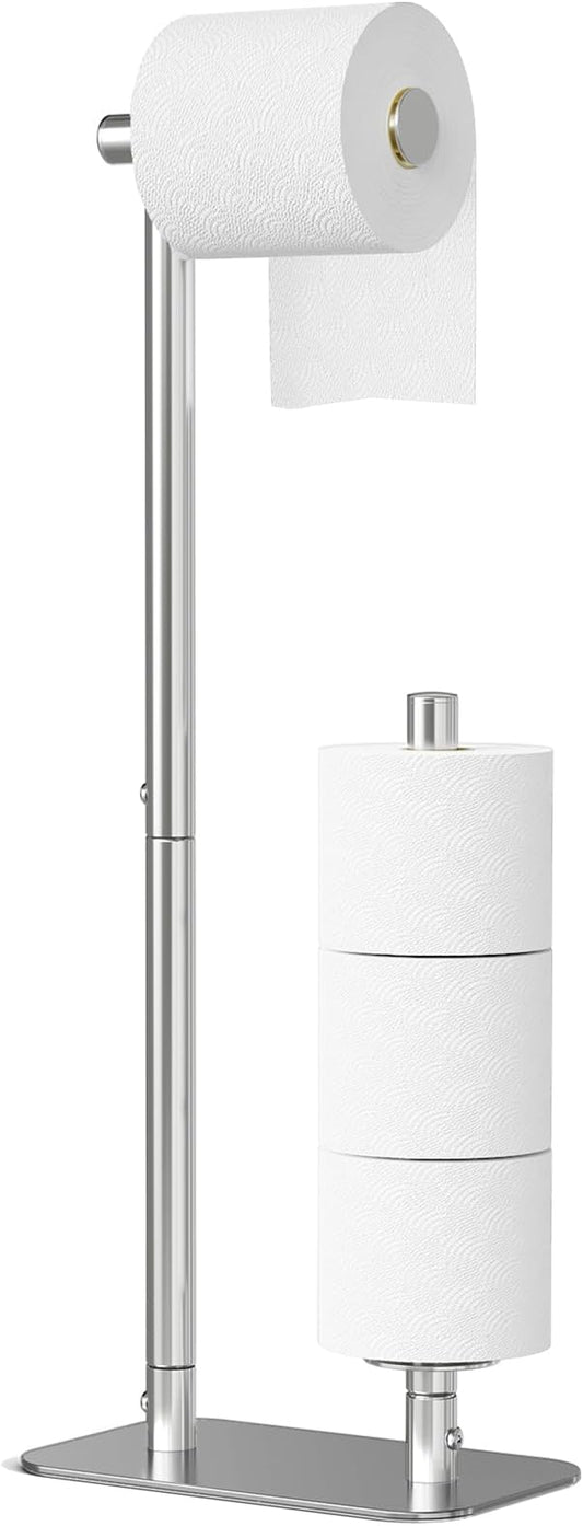 Kitsure Toilet Paper Holder Stand, Bathroom Storage, Medium, Silver | Large Capacity Toilet Paper Holder for 4 Rolls, Rustproof Toilet Paper Holder Free Standing, with Non-Slip Stable Base
