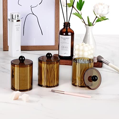15-ounce Small Plastic Apothecary Jar - Qtip Dispenser Holder Storage Canister Acrylic Jar for Cotton Ball 2 Pack (Bronze) &Farmhouse Decor Metal Wire Bathroom Storage Organizer Basket Bins,2 Pack