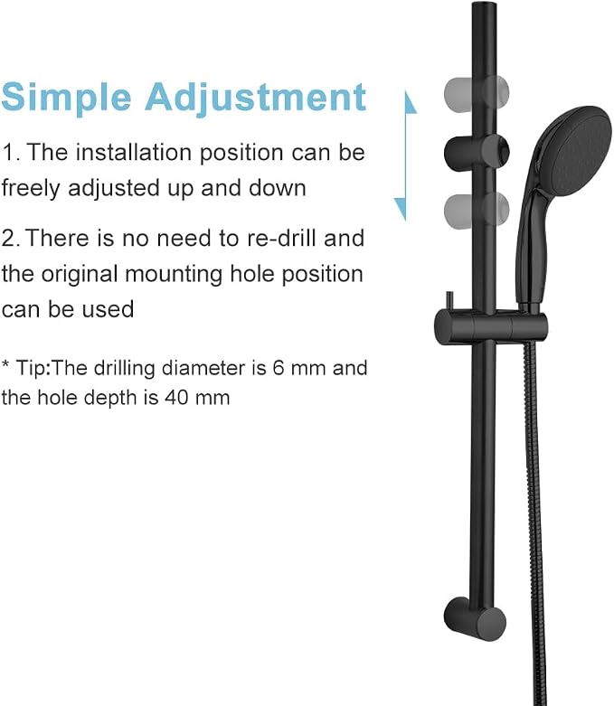 OFFO Shower Slide Bar 18 in Adjustable Installation Distance 12-17 in with 360° Adjustable Handheld Shower Head Holder for Bathroom, Screw Wall Mounted, Matte Black