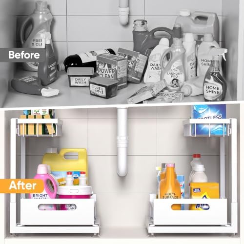 Saydear L-Shaped Under Sink Organizer, 2-Tier Pull-out Cabinet Rack 1-Pack