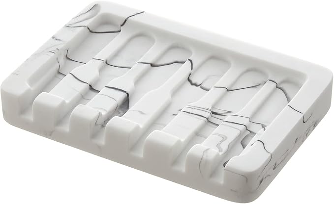 INIUNIK Self Draining Soap Dish - Marble Look Soap Holder Tray Savers Box Container Sponge Holder for Bathroom Shower Kitchen, White