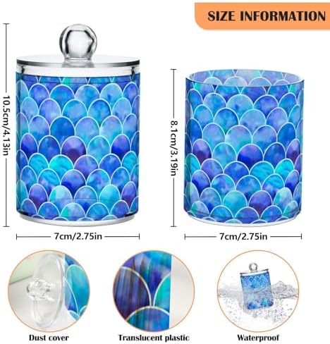 MNSRUU 4 Pack Qtip Holder Organizer Dispenser Blue Scales Of Mermaid Bathroom Containers Bathroom Vanity Storage Canister Apothecary Jars for Cotton Swabs/Pads/Floss