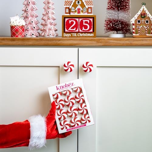 Knobēz 12pk Red Peppermint Decorative Knob Covers for Christmas Holiday