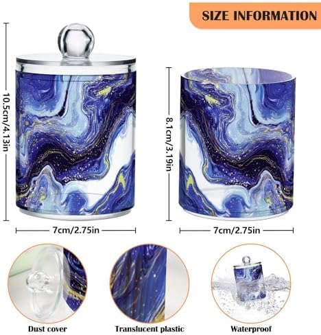 MNSRUU 2 Pack Qtip Holder Organizer Dispenser Purple Blue Marbling Bathroom Storage Canister Cotton Ball Holder Bathroom Containers for Cotton Swabs/Pads/Floss