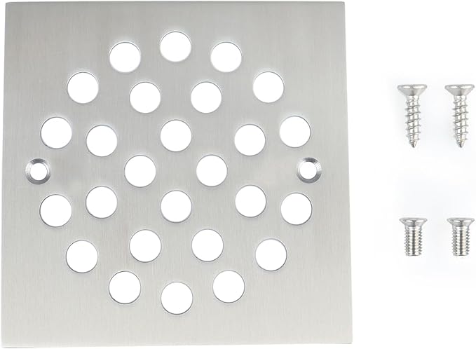 4 Inch Screw-in Square Floor Drain Cover Replacement Shower Grates with Screws,304 Stainless Steel (Brushed Nickel)