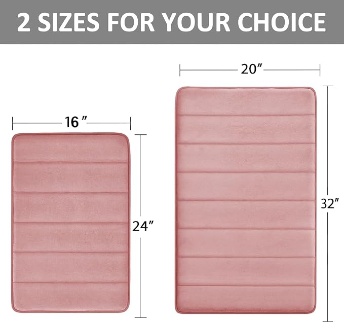 Coral Pink Bathroom Rugs Set 2 Piece Memory Foam Bath Rugs Non-Slip Bath Mat,Washable Room Mats,Absorbent Shaggy Rugs Super Soft Kitchen Mats, Batroom Carpets for Bathroom,Tub,Shower Home Decor