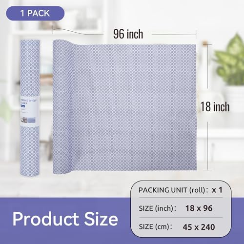 FIFTY FEET 18"x96" Non-Adhesive Shelf Liner for Kitchen Cabinets and Drawers, Washable Non-Slip PVC Cabinet Liner (Blue Circle)(1 Roll)