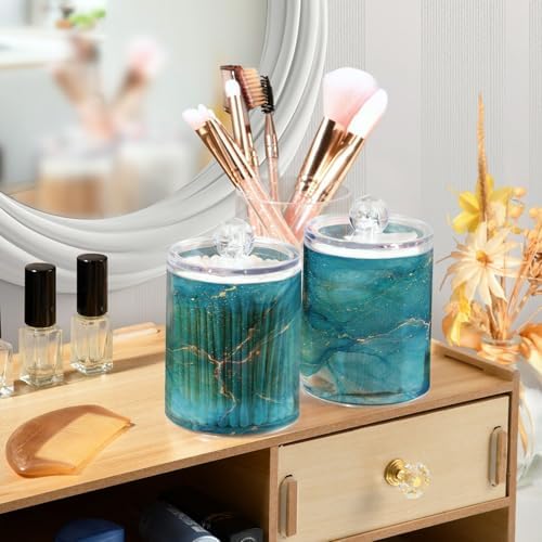 MNSRUU 4 Pack Qtip Holder Organizer Dispenser Blue Marble Abstract Fluid Art Bathroom Containers Bathroom Vanity Storage Canister Apothecary Jars for Cotton Swabs/Pads/Floss
