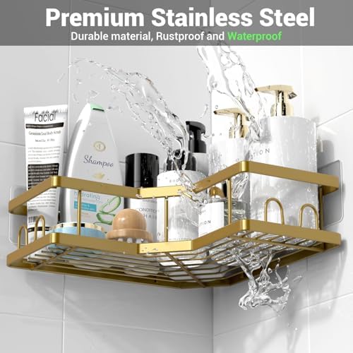 Corner Shower Caddy Bathroom Organizer: Adhesive Shower Rack Bathtub Shelves - 3Pack No Drilling Shower Shelf - Stainless Steel Organizer