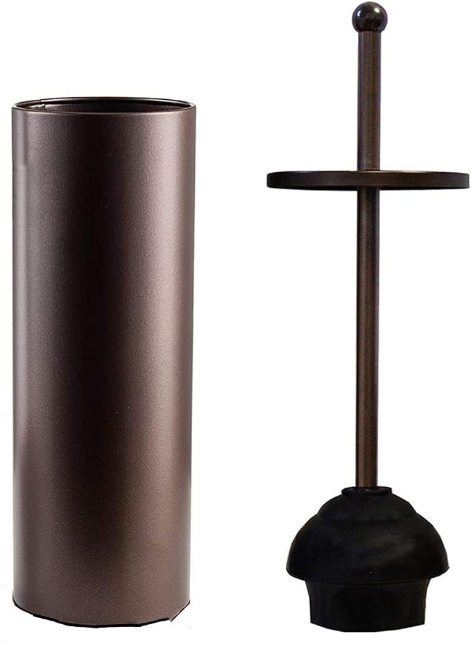 Bronze Toilet Plunger with Holder for Bathroom Metal Canister Holder Drip Cup, Heavy Duty, Deep Cleaning,Quick Dry Bronze