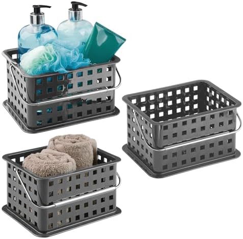 iDesign Stackable Shower Basket with Handle, Gray, Set of 3