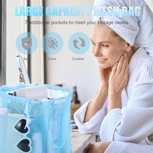 Talltalk Mesh Shower Caddy with Drawstring Basket, Bright Colors, 6 Pcs