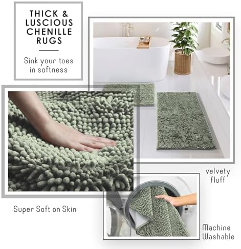 Clara Clark Bathroom Accessories Set - 27PC Bathroom Set with Adhesive Corner Shower Caddy Hanging, Bathroom Sets with Shower Curtain and Rugs, Sage Green Shower Curtain Set with Bathroom Trash Can