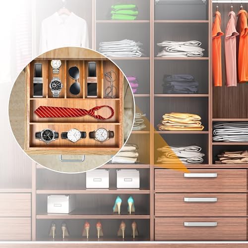 Bellsal Bamboo Silverware Organizer, 12"x15.7" Utensil Holder Cutlery Tray with Grooved Drawer Dividers for Kitchen Flatware, Bedroom, Office (7 Slot, Acacia)