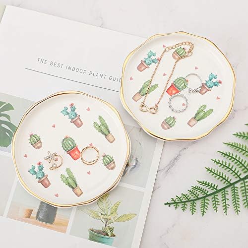 Stephanie Imports Cacti Ceramic Trinket Plate and Decorative Jewelry Dish