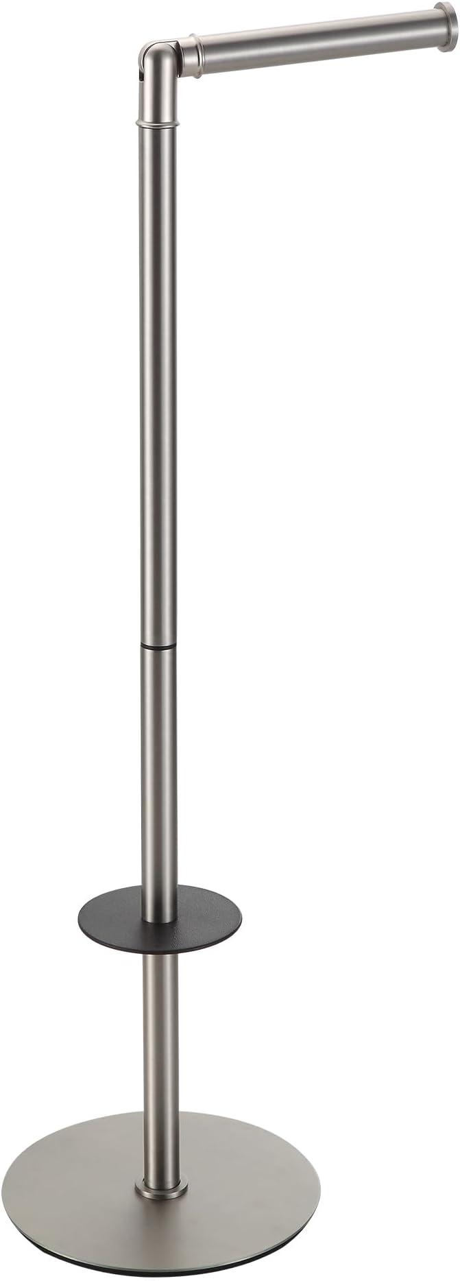 BGL Freestanding Toilet Paper Holder, Tissue Holder On Floor with Reserve Storage Paper Rolls, Roll Paper Holder Standing On Floor (Brushed Nickel)