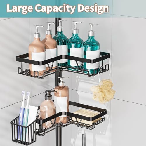 KEGII Corner Shower Caddy Tension Pole with Toothbrush Holder