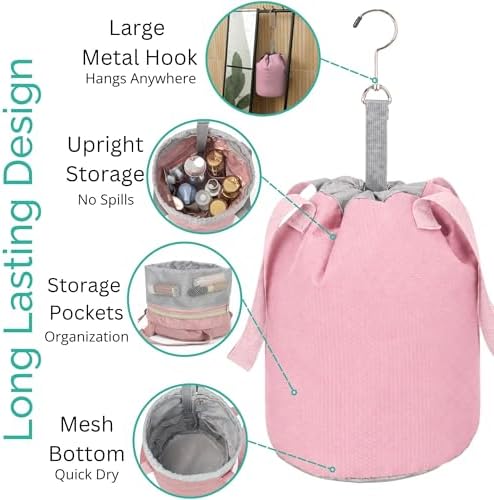 Quick Dry Mesh Shower Caddy for College Dorms – Lightweight Shower Caddy Mesh with Drawstring Top, Breathable Mesh Bottom, Multiple Pockets with Zippers for Cruise Essentials for Shower(Blush Pink)