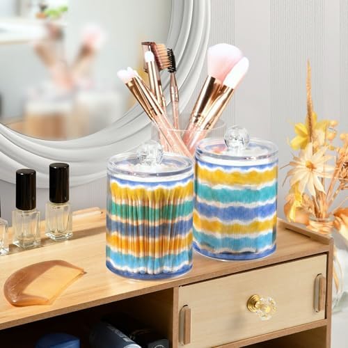 MNSRUU 4 Pack Qtip Holder Organizer Dispenser Colorful Tie Dye Bathroom Storage Canister Cotton Ball Holder Bathroom Containers for Cotton Swabs/Pads/Floss