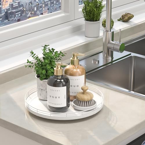 Oroyutor 12-Inch Oak Lazy Susan Vanity Tray, White Finish