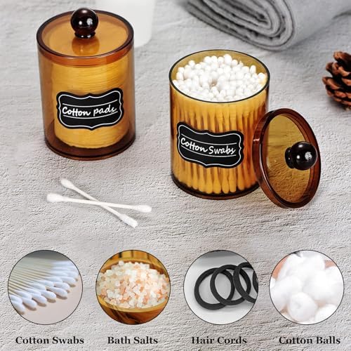SheeChung 2 Pack Amber Qtip Holder,Acrylic Apothecary Jars with Lids