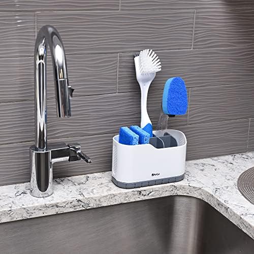 OMAIA Sink Caddy - Sink Organizer for Home, Kitchen, Wash Basin - Holder with Removable Dividers for Sponge, Brush, Toothbrush… White