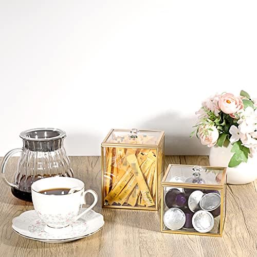 Hipiwe 2 Pack Glass Qtip Holder Dispenser With Lid Gold Bathroom Containers