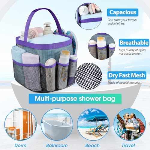 Mesh Shower Caddy Portable - 9 Pockets for College Dorm Room Essential