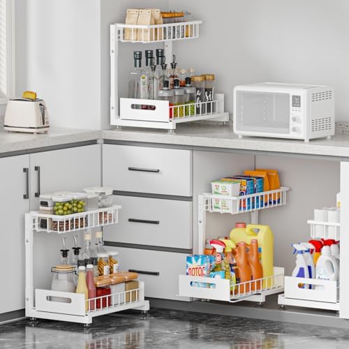 Saydear L-Shaped Under Sink Organizer, 2-Tier Pull-out Cabinet Rack 1-Pack