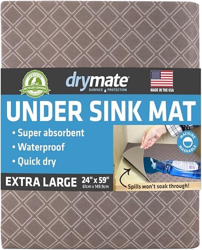 Drymate Premium XL Under Sink Mat, Waterproof Liners, 24”x59”, Taupe