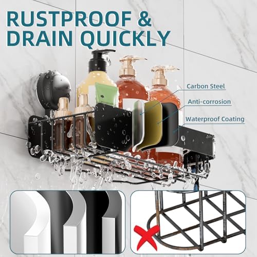 TAILI Shower Caddy Suction Cup Rustproof Metal Visible indicator Black