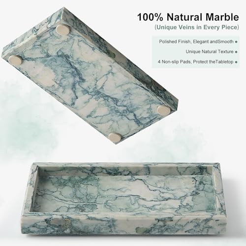 Natural Small Marble Vanity Tray, Stone Organizer for Bathroom & Kitchen