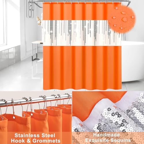 Bathroom Set- Bathroom Accessories Set with Sequin Shower Curtain Set Orange Bathroom Decor with Towel Set Bathroom Decor