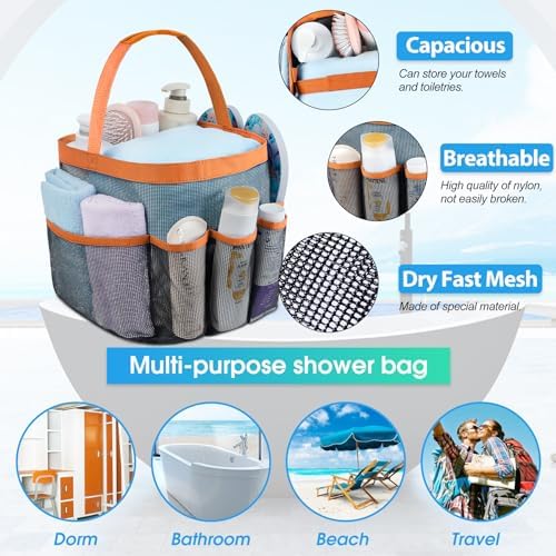 Mesh Shower Caddy Portable - 9 Pockets for College Dorm Room Essential