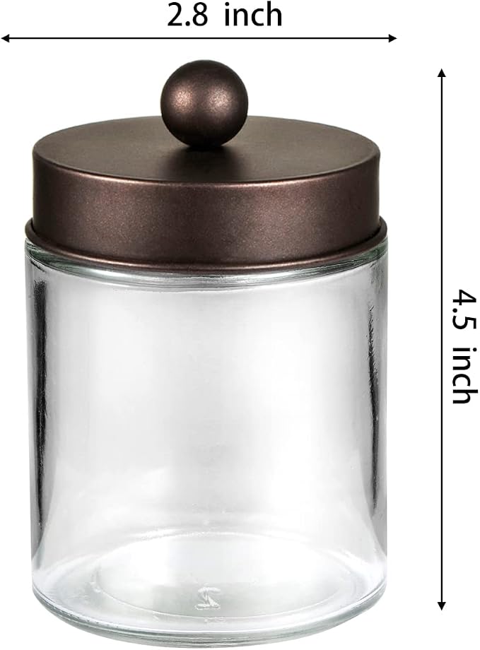 Apothecary Jar Canisters Bathroom Vanity Organizer - Qtip Holder Storage Organizer Countertop -Stainless Steel Lids &Cute Stickers for Qtips,Cotton Swabs,Makeup Sponges,Floss(3 Pack) (Bronze)